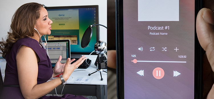 Was ist ein Podcast? Links: Podcast Produktion. Rechts: Beispiel Podcast Hören Links: podcast.de Podcast Produktion. Rechts: Beispiel Podcast Hören